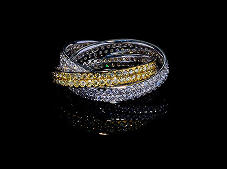 Ring Trio White Yellow Diamonds